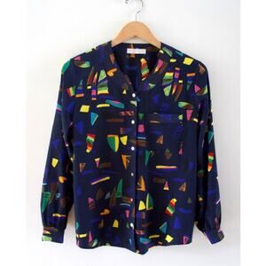 Vintage 90s Abstract Secretary Blouse Large Artsy Eclectic Dopamine Dressing